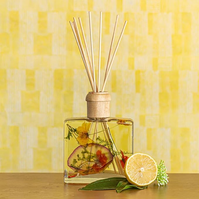 Rosy Rings Sugared Citrus Signature Botanical Reed Diffuser, Single Piece, 13 oz Last 9-12 Months Glass Natural Oils with Floral Embedded Flowers Bright Fruity Aroma, Livingroom Decor Spa Relaxation