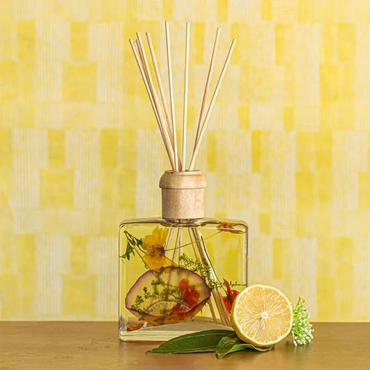 Rosy Rings Sugared Citrus Signature Botanical Reed Diffuser, Single Piece, 13 oz Last 9-12 Months Glass Natural Oils with Floral Embedded Flowers Bright Fruity Aroma, Livingroom Decor Spa Relaxation