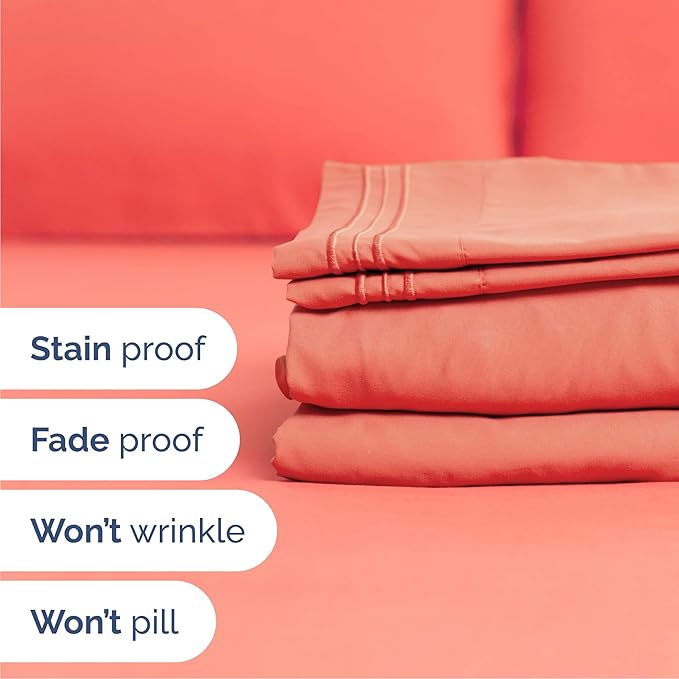 Cal King Size 4 Piece Sheet Set - Comfy Breathable & Cooling Sheets - Hotel Luxury Bed Sheets for Women & Men - Deep Pockets, Easy-Fit, Extra Soft & Wrinkle Free Sheets - Coral Oeko-Tex Bed Sheet Set