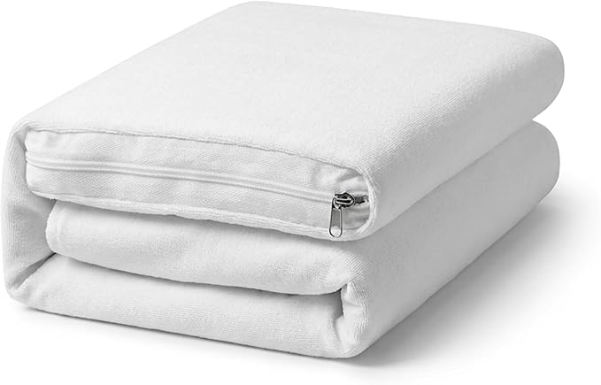 Twin Extra Long (XL) Mattress Protector - Zippered Waterproof Mattress Cover - Deep Pocket Encasement with Cotton Terry Top