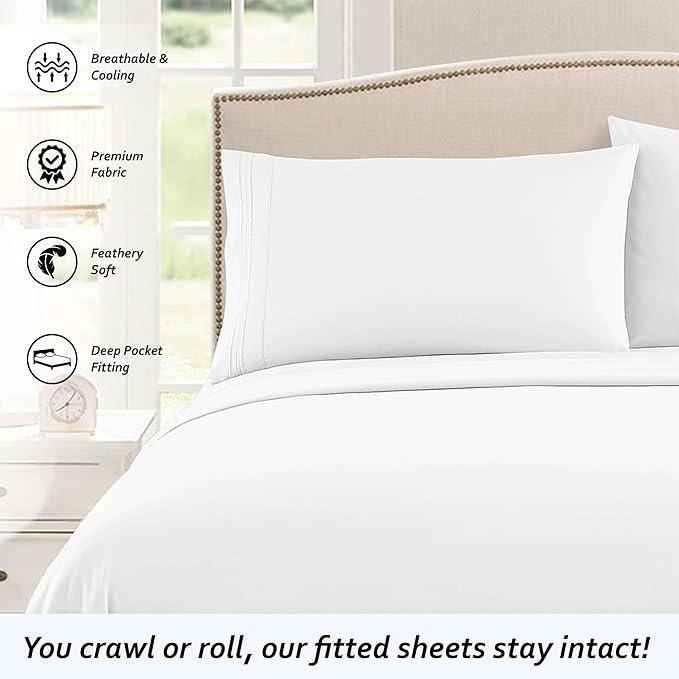 Twin RV Camper Sheet Set (39x75) – 100% Egyptian Cotton, Soft & Cooling, 16” Deep Pocket Fitted Sheet, Luxury Hotel Quality Bedding for RVs, Campers & Motorhomes (White Solid)