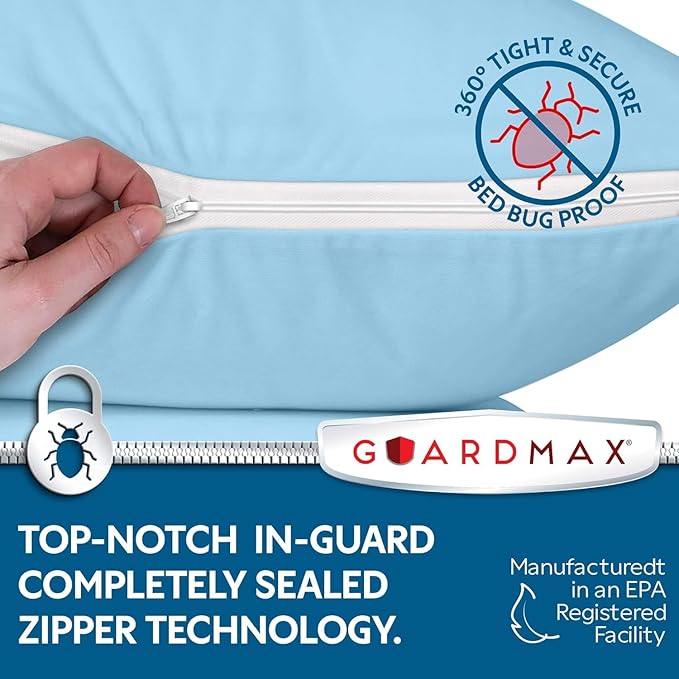 Guardmax Jersey Knitted Pillow Protector with Zipper King Size - 2 Pack - 100% Waterproof, Bed Bug Proof, Dust Mite Proof, & Hypoallergenic Pillow Covers - Premium Zippered Pillow Cases. (20 X 36)
