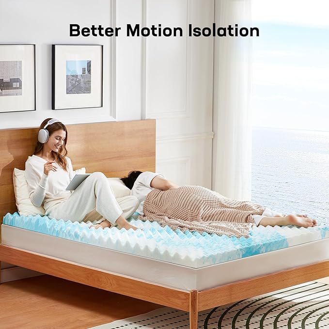 Marsail Twin, 3-inch Egg Crate Memory Foam, Mattress Topper with Infused Cooling Gel for Sleeper Sofa, RV, Camper, CertiPUR-US Certified