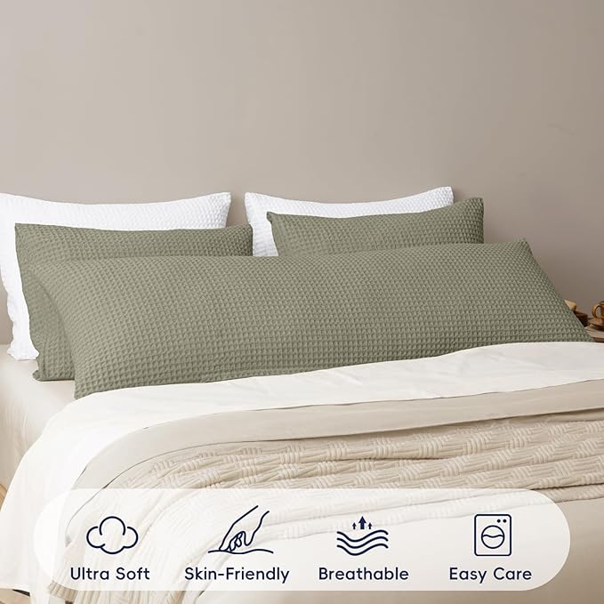 PHF Ultra Soft Waffle Weave Body Pillowcase with Zipper, No Insert, 1Pack 20" x 54" Pillow Sham, Breathable & Skin-Friendly Body Pillow case, Stylish Decorative Bed Pillow Cover, Dusty Sage