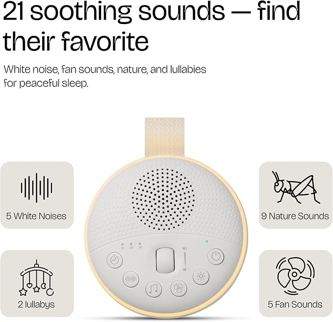 White Noise Machine for Baby & Adults with 21 Relaxing Sounds & Adjustable Night Light, Rechargeable & Portable Sleep Aid for Home & Travel