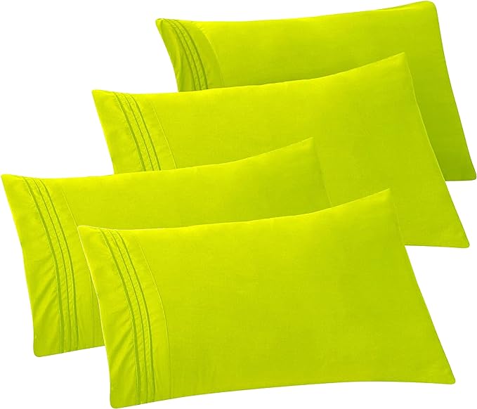Elegant Comfort 4-PACK Solid Pillowcases 1500 Premium Hotel Quality Microfiber - Smooth Weave, Wrinkle and Stain Resistant, Easy Slip-On, 4-Piece Set, Standard/Queen Pillowcase, Lime