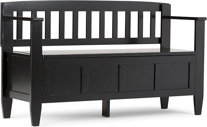 SIMPLIHOME Brooklyn Entryway Storage Bench - 48 inch Wide Solid Wood Hallway Bench in Black, Contemporary Mudroom Bench for Entry or Foyer with Lift-Up Lid and Spacious Hidden Storage