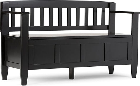 SIMPLIHOME Brooklyn Entryway Storage Bench - 48 inch Wide Solid Wood Hallway Bench in Black, Contemporary Mudroom Bench for Entry or Foyer with Lift-Up Lid and Spacious Hidden Storage