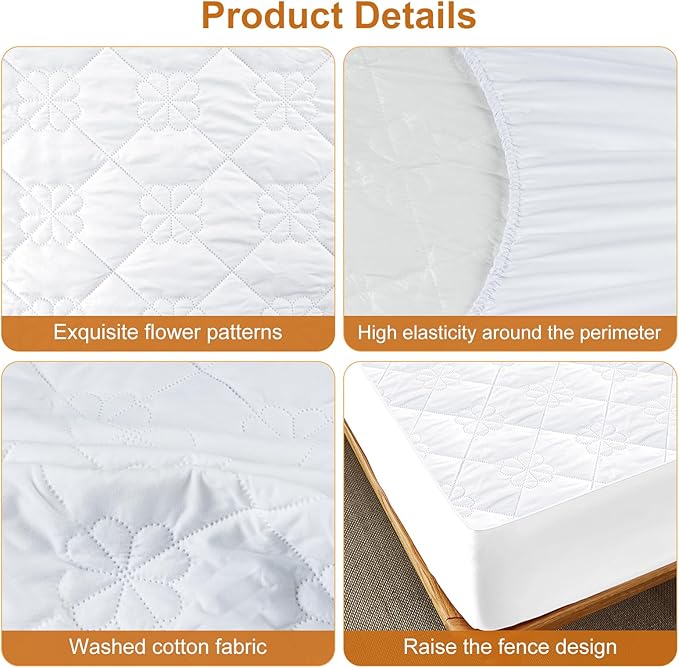 Waterproof Mattress Protector, Noiseless Full Size Mattress Pad with Deep Pocket Fitted Up to 6-12 inches, Soft Breathable Bed Mattress Cover Washable for Bedroom, Hotel(1, White, Full)