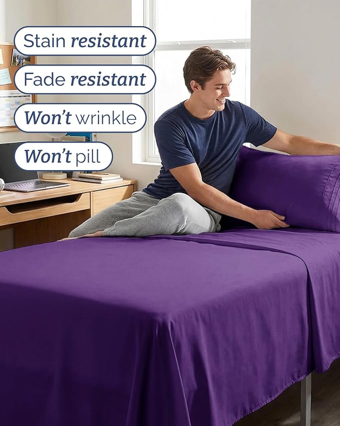 Twin XL Size 3 Piece Sheet Set - Comfy Breathable & Cooling Sheets - Hotel Luxury Bed Sheets for Women & Men - Deep Pockets, Easy-Fit, Extra Soft & Wrinkle Free Sheets - Purple Oeko-Tex Bed Sheet Set