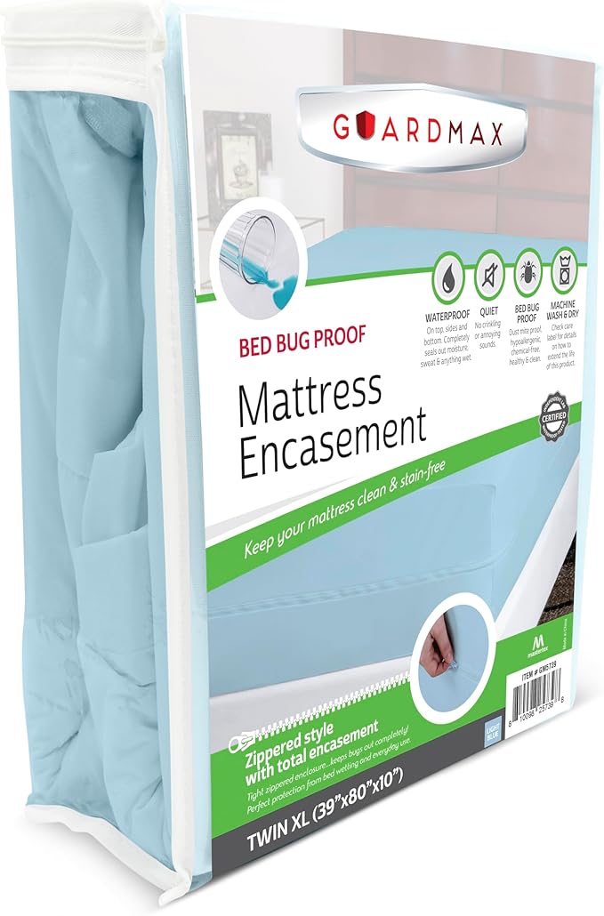 Guardmax Twin XL Mattress Encasement with Zipper, Waterproof, Bed Bug Proof,Dust Mite Proof Mattress Protector for Twin XL Size Bed up to 10" Deep, Zippered All Around Jersey Knitted Mattress Cover