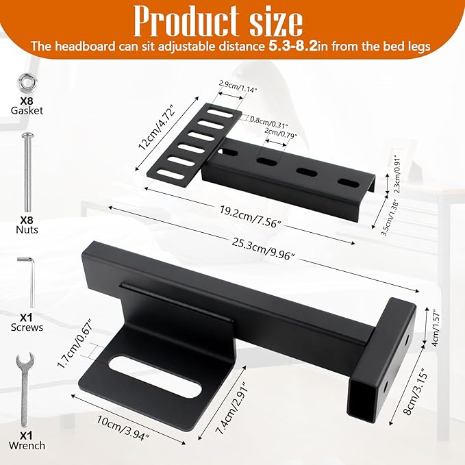 Headboard Bracket Adjustable Bed Base Bed Extra Thick Steel Universal Kit Heavy Duty No Noise No Wobble Easy Install Black Compatible Full Twin (Black，2pack) (1)