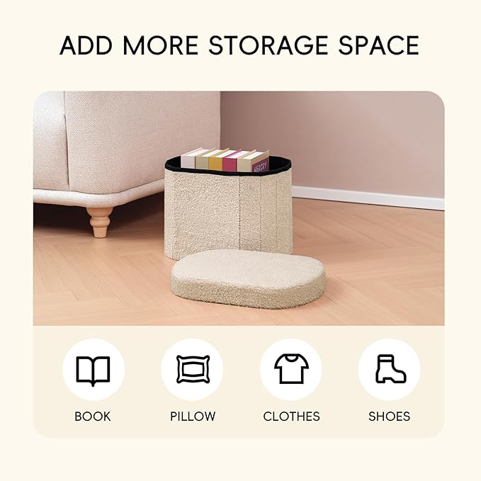 PINPLUS Storage Ottoman Boulce Tufted Folding Small Ottomans Bench Foot Rest with Storage 16.1"x12.2"x12.2" (Beige)