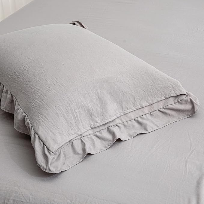 Merryword Cute Pillowcases Light Gray Pillow Shams Gray Ruffle Standard 20x26inch Pillowcases Set of 2 Shabby Chic Fringe Decor Pillow Cover