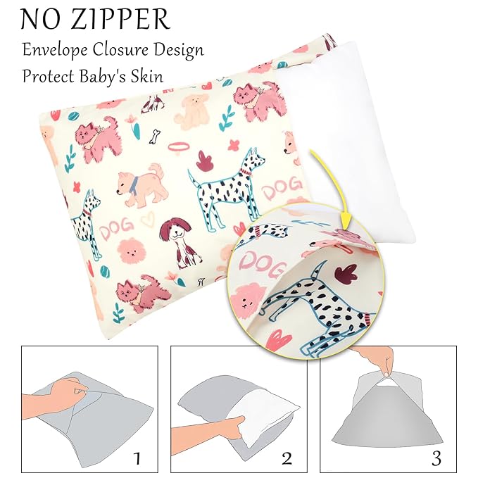 Cloele Kids Toddler Pillowcase Envelope Travel Pillowcase Baby Pillow Cover Fits Pillows Sized 12x16 or 13x18-1 Pack Soft Children’s Bedding Pillowslip Case for Boys and Girls -Cute Dogs