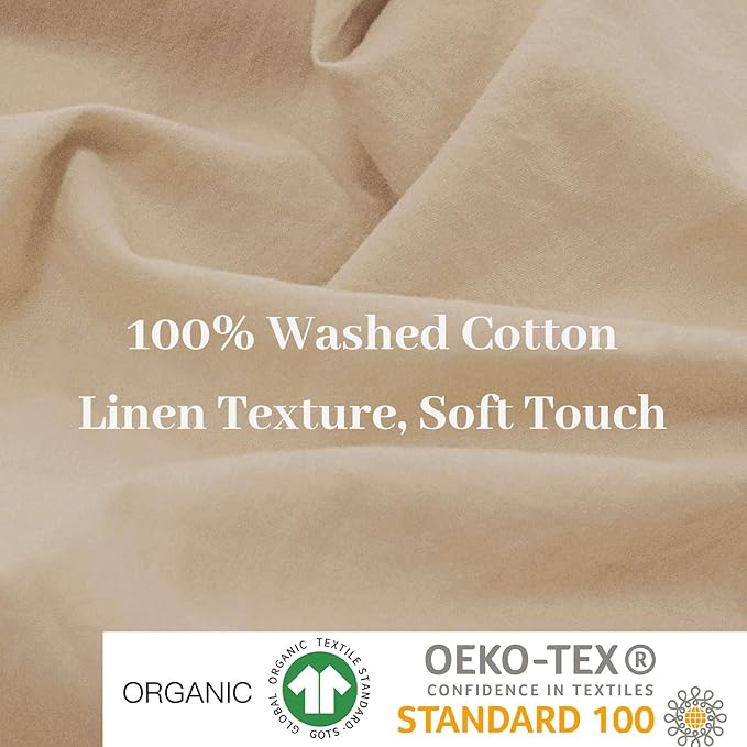 NEXHOME PRO Cotton Duvet Cover Oversized Queen 98"x98" Linen Look Textured Organic Natural 100% Washed Cotton Duvet Cover 3 Pieces Bedding Set Zipper Closure, Breathable (No Comforter)