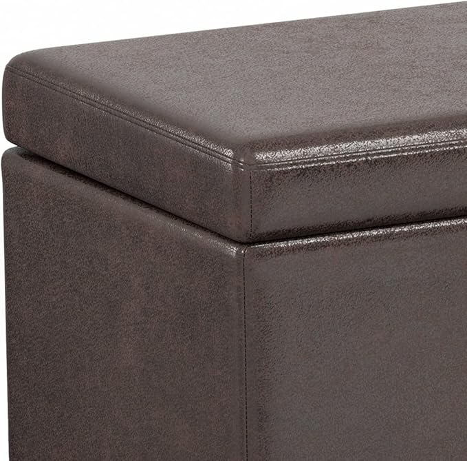SIMPLIHOME Avalon Extra Large Storage Ottoman Bench - 54 inch Wide Upholstered Vegan Leather Rectangular Lift-Top Ottoman in Distressed Brown, Contemporary Bench for Living Room with Hidden Storage