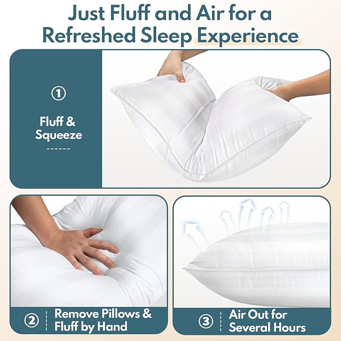Queen Size Bed Pillows Set of 2 - Breathable Down Alternative Premium Pillows for Side, Back, and Stomach Sleepers Fluffy Hotel Quality Soft Microfiber Fill Skin-Friendly
