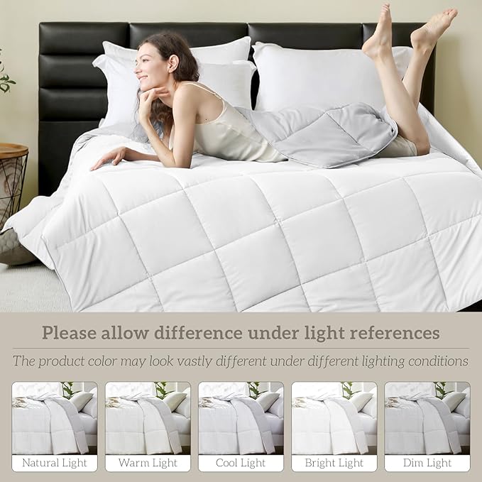 Homelike Moment Comforters Queen Size - Grey Duvet Insert Down Alternative Bed Queen Comforter, Lightweight Bedding Comforter Full Size Quilted Soft All Season Reversible White/Light Gray