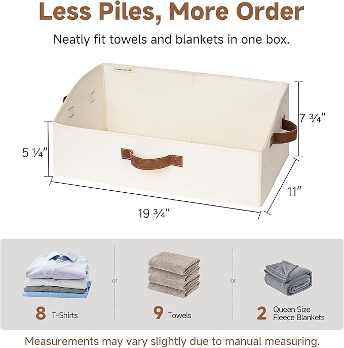 StorageWorks Closet Organizers and Storage, Trapezoid Storage Bins, Fabric Clothes Closet Bins, Storage Baskets for Shelves, Toys, Towels, Large, Ivory White, 3-Pack