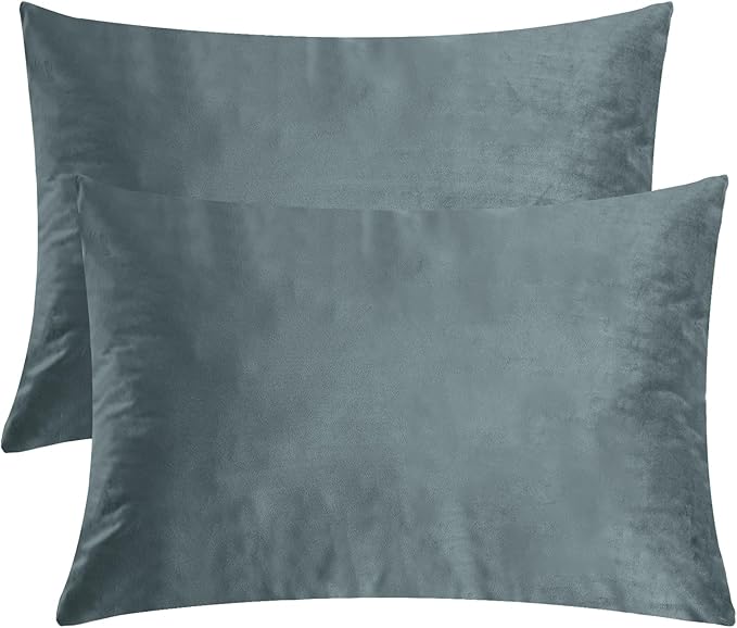 StangH Nursery Stone Blue Velvet Pillowcase Bed Pillow Cover for Hair and Skin, Queen Size 20 x 30 inches Set of 2, Luxury Warm Pillow Cover with Hidden Zipper