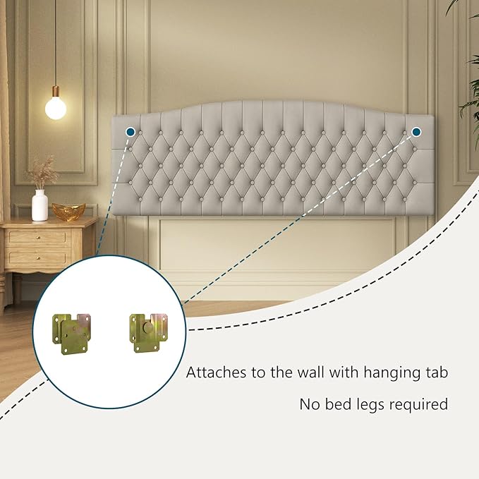 Furpopup Velvet Upholstered Headboard King/Cal King Size Latest Model Wall Mount, Bed Frame Mount, Featuring High-Density Sponge Padding, Luxury Texture Easy Assembly and Style-Light Warm Gray/Taupe