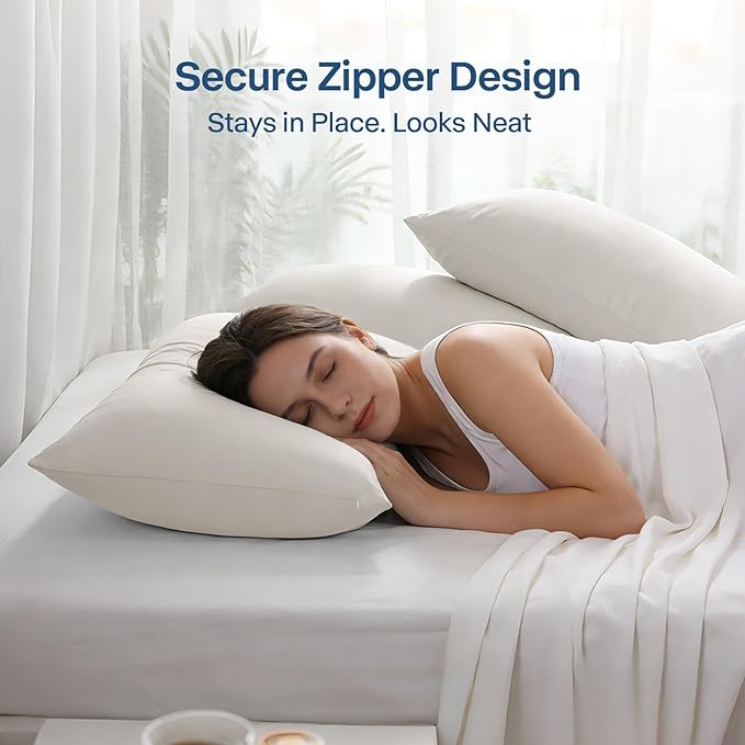 Premium Cooling Pillowcases King Size Set of 2 for Hot Sleepers&Night Sweats Beauty Sleep Reduces Wrinkles&Frizz Softer Than Silk Pillow Cover Oeko-TEX Certified Champagne Breathable