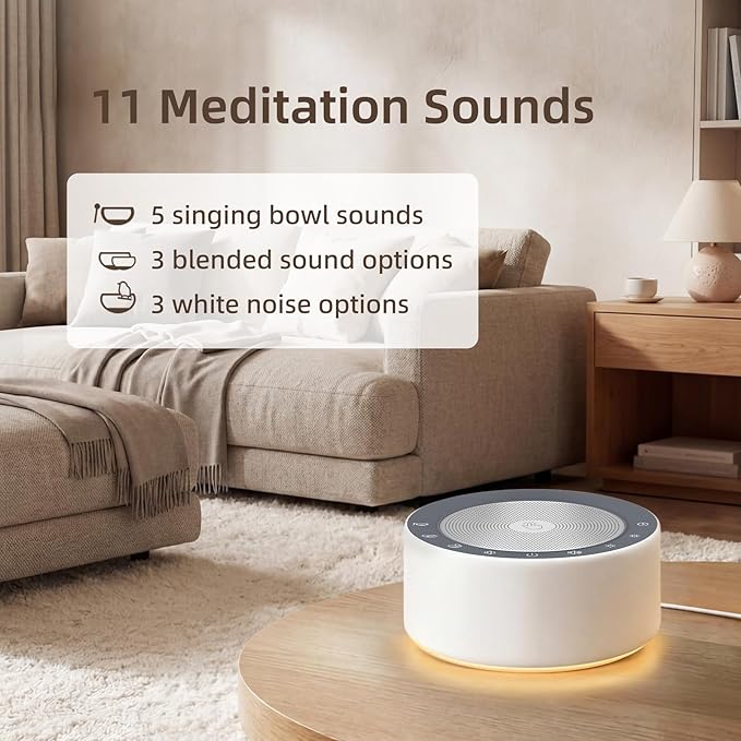 Kipcush Automatic Tibetan Meditation Bowl Sound Machine - 7 Himalayan Tones + 7 Color Night Light - Timer & Touch Control - No Manual Striking for Yoga, Chakra Healing, Stress Relief - Plug In