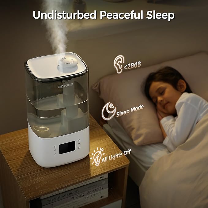 BOXING 6L Warm and Cool Mist Humidifiers for Bedroom, Top Fill Ultrasonic Aroma Diffuser with Remote, Auto Mode Humidistat Perfect for Baby & Plants, Quiet Sleep, Timer, Auto Shut-Off, 60H Runtime