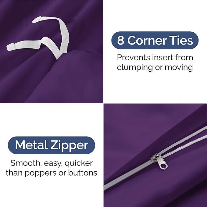 Duvet Cover Queen Size Set - Extra Soft Queen Duvet Cover 90" x 90" with 2 Pillow Shams - Hotel Luxury, Easy Care & Fade Free w/ Zipper Closures & Ties - All Season, Comfy, Cozy & Breathable (Purple)