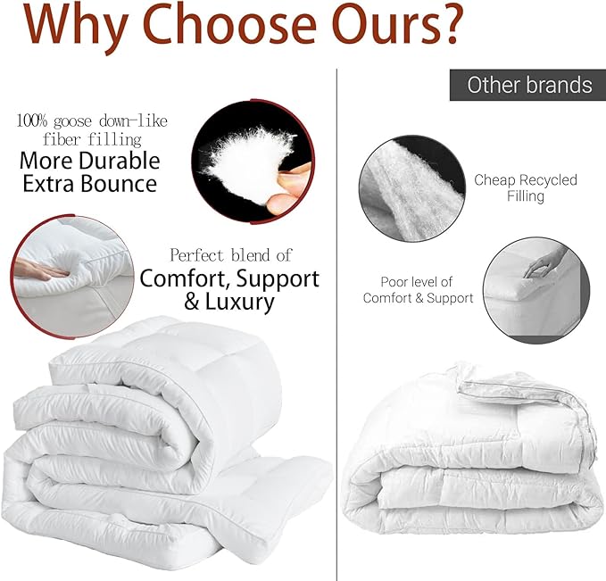 Luxury Hotel Sellected 3 Inch Mattress Topper, Goose-Down-Like Fiber Mattress Topper for Any Season Any Room, Ultra Fluffy and Long-Lasting, Durable, 4 Elastic Bands, Twin