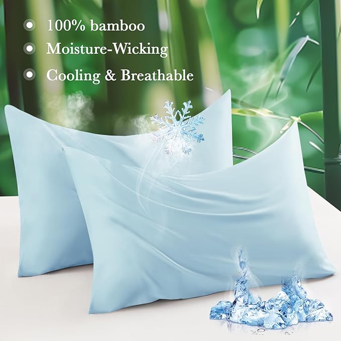 Curved Pillow Case King Size, Side Sleeper Pillow Cases Cover Cooling Rayon Derived from Bamboo with Zipper for hot Sleepers Hair and Skin, Breathable Silky Soft Pillowcase 1 Pack 20 * 36 Inches