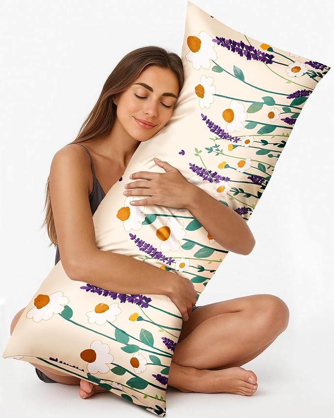 Miss Adola Silk Body Pillow Cover with Zipper - 20x54 Inch Silk Long Pillow Case for Women Ladies Adults Soft Bed Decorative Cute Boho Large Body Pillowcase Sham for Hair and Skin, Wild Floral