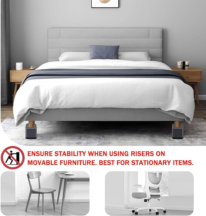 ANNKUT Bed Risers and Furniture Risers, Heavy Duty Adjustable Lifting Blocks for Couches, Desks, and Chairs, Elevates 1.5、3 or 4.3 Inches, Holds up to 4000 lbs (Grey)