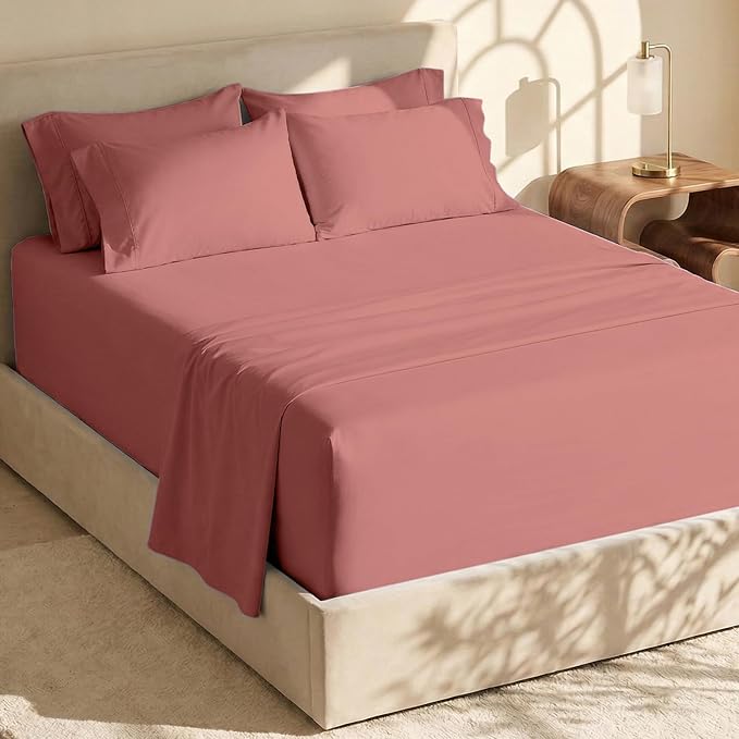 Hearth & Harbor Extra Deep Pocket Sheets - Fits Mattress 18-24 Inches Deep - Extra Deep Pocket Full Size Sets - 6 Piece Full Size - Full - Misty Rose