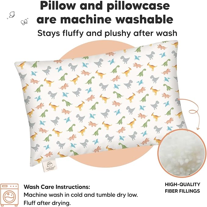 Toddler Pillow with Pillowcase - 13x18 My Little Dreamy Kids Travel Bed Pillows for Sleeping, Organic Cotton Small Pillowcase, Soft & Breathable, Machine Washable, Toddlers 2-5 years old (Roarsome)