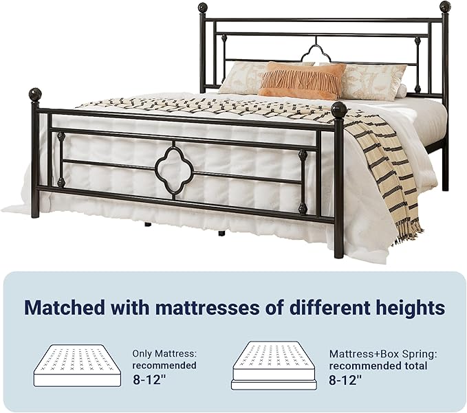 Allewie King Size Metal Platform Bed Frame with Victorian Vintage Headboard and Footboard/Mattress Foundation/Under Bed Storage/No Box Spring Needed/Noise-Free/Easy Assembly, Black