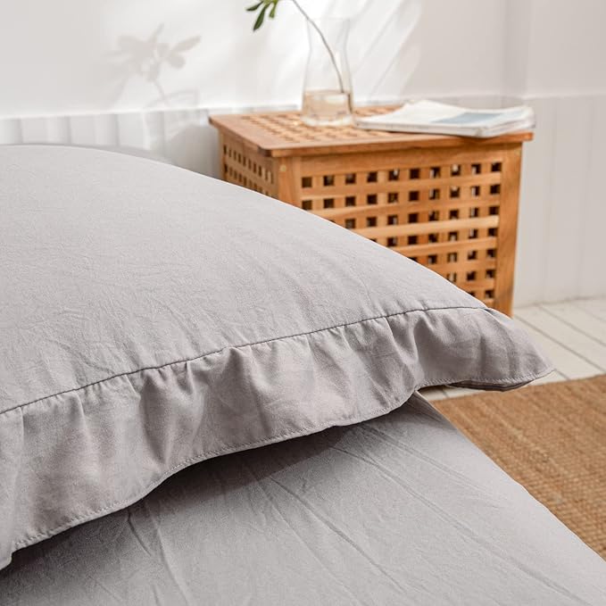 Light Gray Pillowcases King Pillowcases Cute Pillow Cover Gray Ruffled Pillow Shams Set of 2 Chic Boho Pillowcases 2 Pack (King (20''x36''), Light Grey)