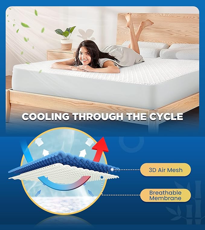 Premium 100% Waterproof Twin XL Mattress Protector Breathable Cooling 3D Air Fabric Mattress Cover Smooth Soft Hypoallergenic Noiseless Bed Cover Machine Washable Vinyl Free 8-21'' Deep Pocket