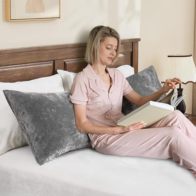 BEDELITE Velvet Body Pillow Cover with Zipper, Soft and Plush 20x54 Long Pillow Case, Velvety Smooth and Cozy Body Pillow Pillowcase for Bedroom and Couch, for All Seasons(Gray)