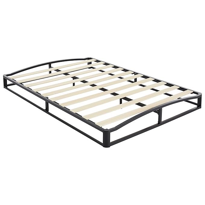 Amazon Basics Metal Platform Bed Frame with Wood Slat Support, Under-Bed Storage, 6 inches High, Full, Black