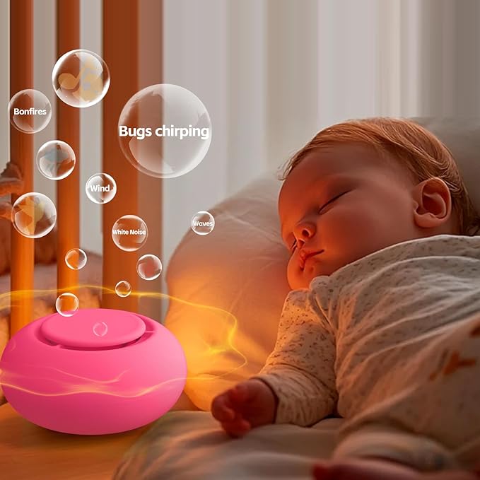 Portable Baby Sound Machine [White Noise for Babies Kids Adults][Timer Function][12 Soothing Sounds] 15 Hours Battery Life, Travel,Registry Gift,Shower,Clips on Baby Stroller.Rose