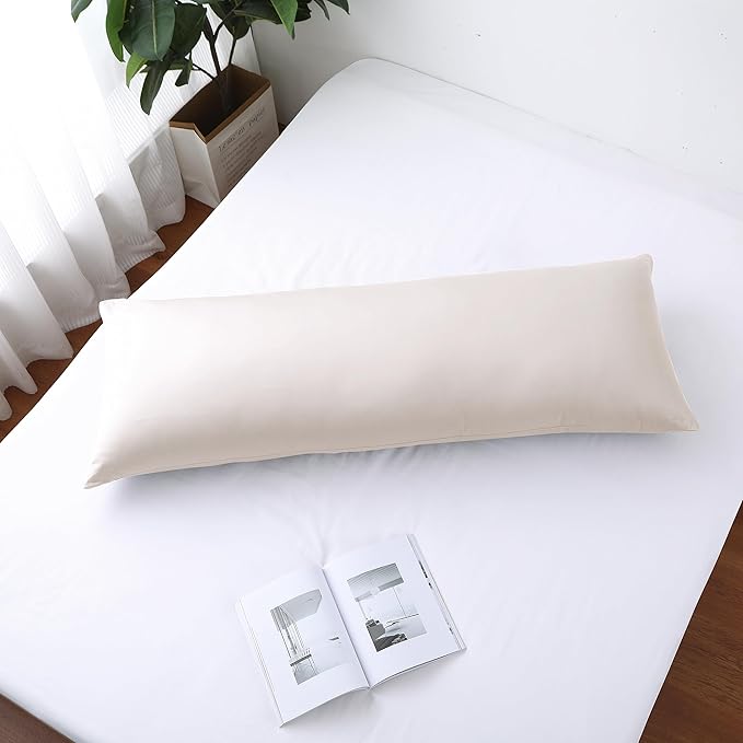 Body Pillow Cover Long Pillow Case,100% Egyptian Cotton Bed Pillow Protector with Zipper,400 Thread Count Cooling Full Body Pillowcase for Adults 20x54 Inches (1 Pack, Light Beige)