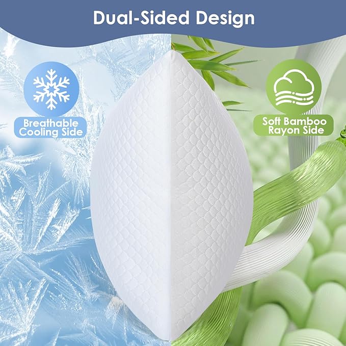 Cooling Adjustable Memory Foam Pillows King Size Set of 2, Bamboo Firm Pillow w/Washable Zippered Cover, Luxury Bed Pillow for Side, Back and Stomach Sleeper, CertiPUR-US Certified Foam