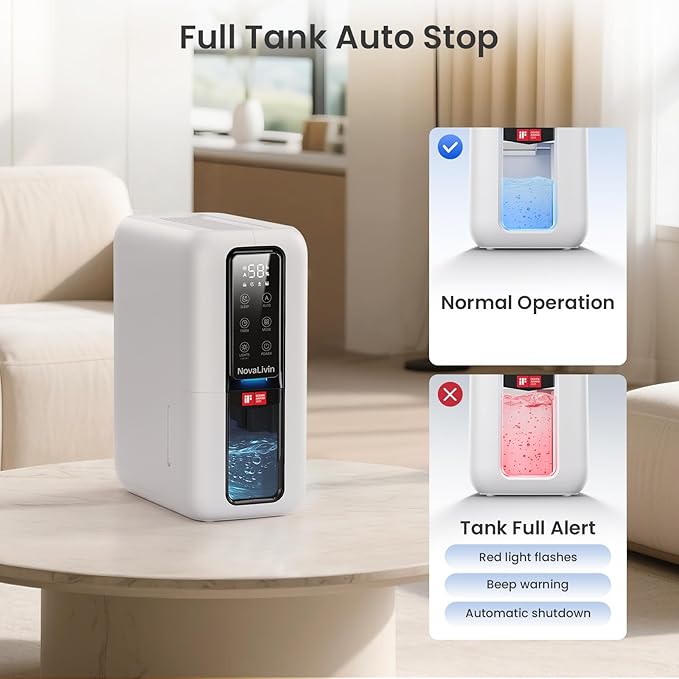 Dehumidifier for Home, Dehumidifiers for Bathroom, Bedroom, Living room, Closet with 68 OZ Water Tank, Moisture Absorbers, Auto Shut Off, Auto Humidity Control, 7 Colors LED Light, White