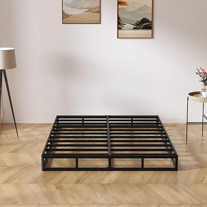 SHOANED Cal King Metal Box Springs - 7 Inch Low Profile Heavy Duty Black Basics Bed Base Non Slip Box Spring Mattress Foundation, Easy Assembly, No Noise