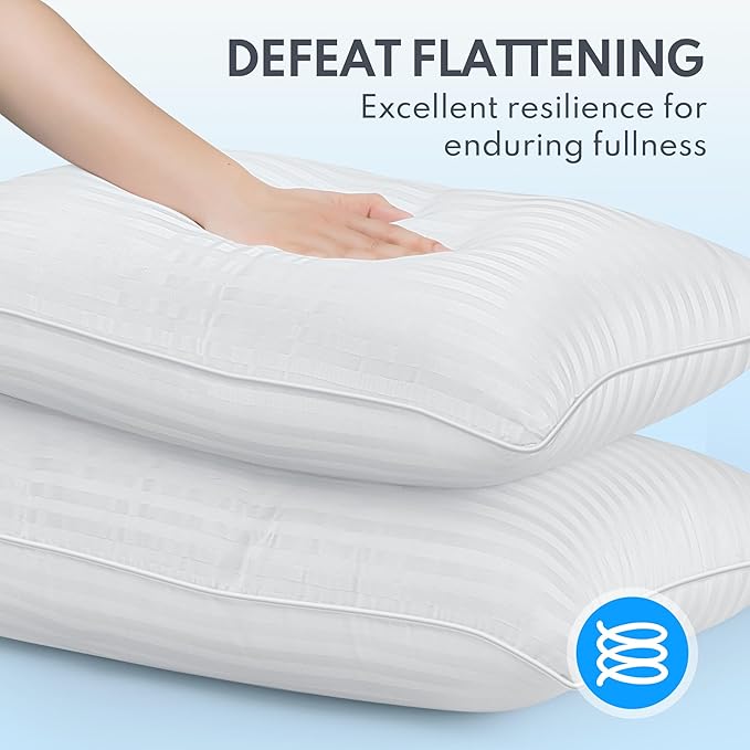 Queen Size Bed Pillows Set of 2 - Breathable Premium Down Alternative Sleeping Pillows for Side, Back, and Stomach Sleepers Fluffy Hotel Quality Soft Microfiber Fill Cooling Skin-Friendly