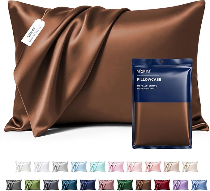 MR&HM Satin Pillowcase for Hair and Skin, Silk Satin Pillowcase 2 Pack, Queen Size Pillow Cases Set of 2, Silky Pillow Cover with Envelope Closure (20x30, Brown)