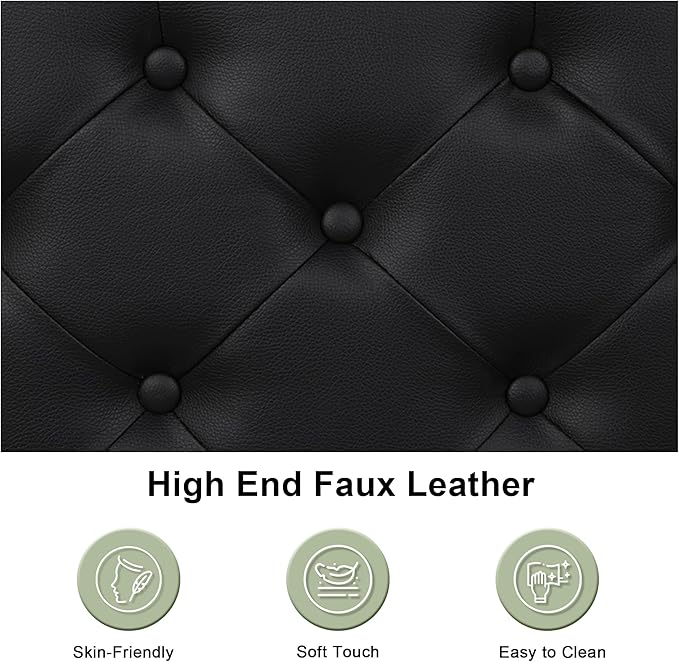 Feonase King Size Bed Frame, Upholstered Bed Frame with Faux Leather Headboard, Heavy Duty Platform Bed with Strong Metal Slats, 12 Inch Under-Bed Storage, Noise-Free, Easy Assembly, Matte Black