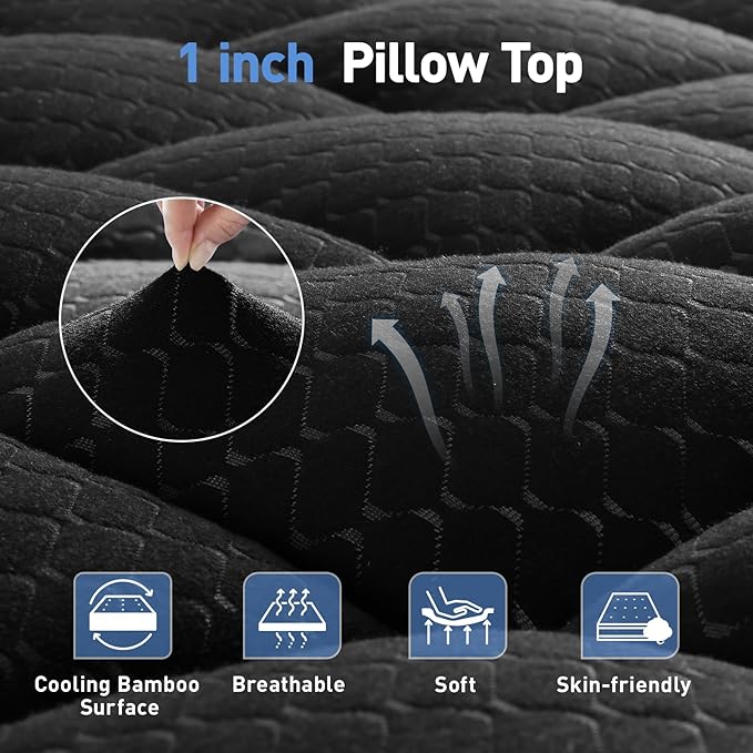 Dual Layer 3 Inch Memory Foam Mattress Topper King Size, 2 Inch Gel Memory Foam Plus 1 Inch Cooling Pillow Top Mattress Pad Cover, with 8-21 Inch Deep Pocket, Black